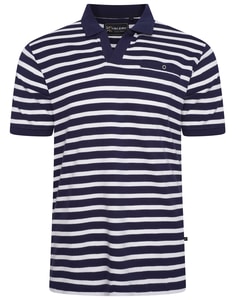 KAM Striped V-Neck Polo Navy